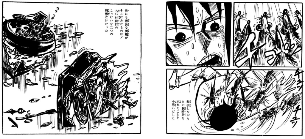 Tadashi's body turns into a clock