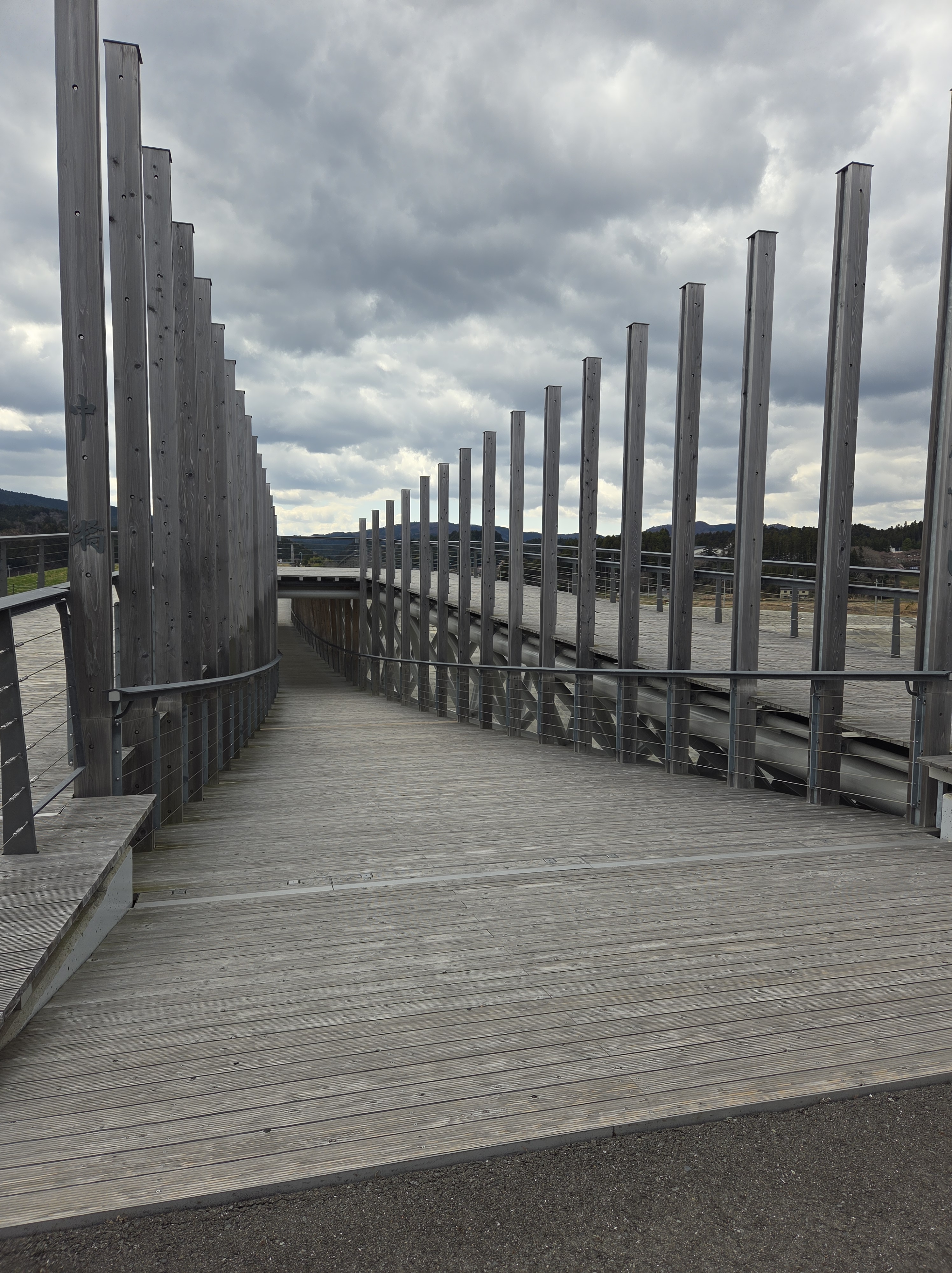 The Nakabashi Bridge, designed by Kengo Kuma, is made of cedar wood from Minamisanriku.